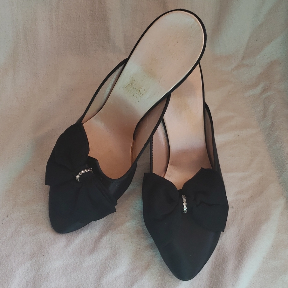 Vintage 1950s black satin boudoir kitten heels